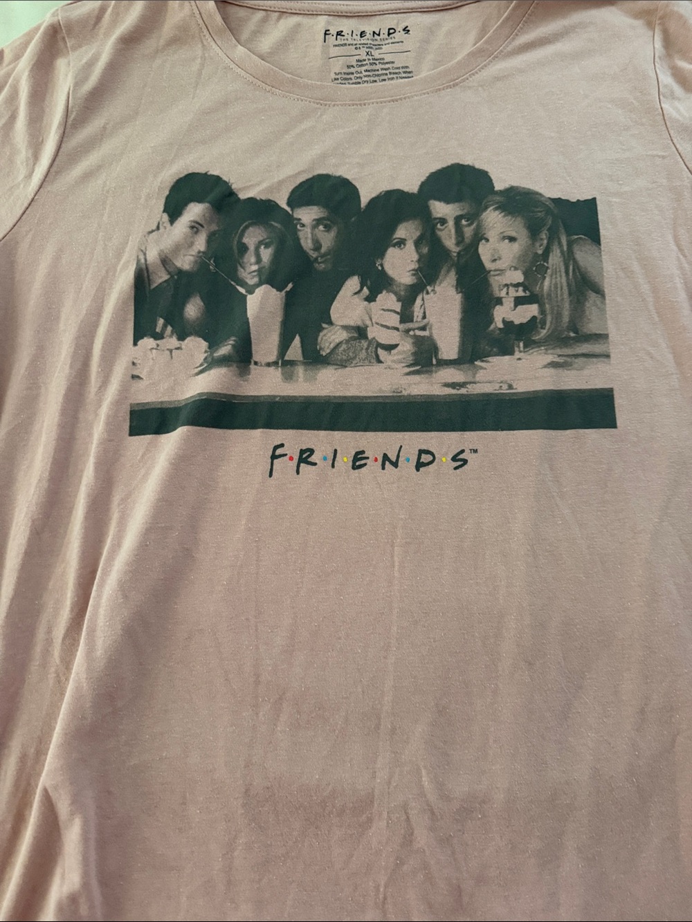 FRIENDS Pink Crewneck Tee with Black-and-White Cast Photo